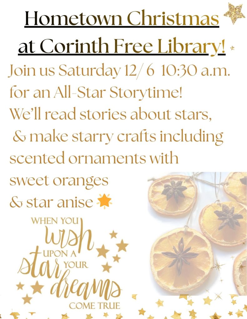 Hometown Christmas event Saturday December6 at 1030am.
All-Star Storytime!